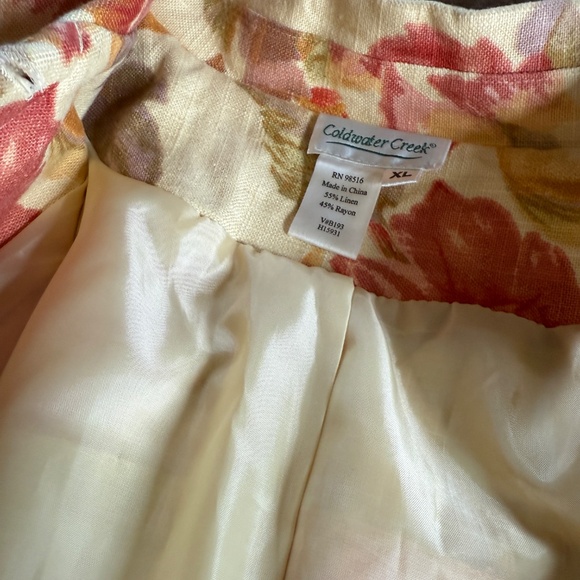 Yellow Orange Pink Red Rose Linen Trucker Jacket - Coldwater Creek - XL - Picture 5 of 16
